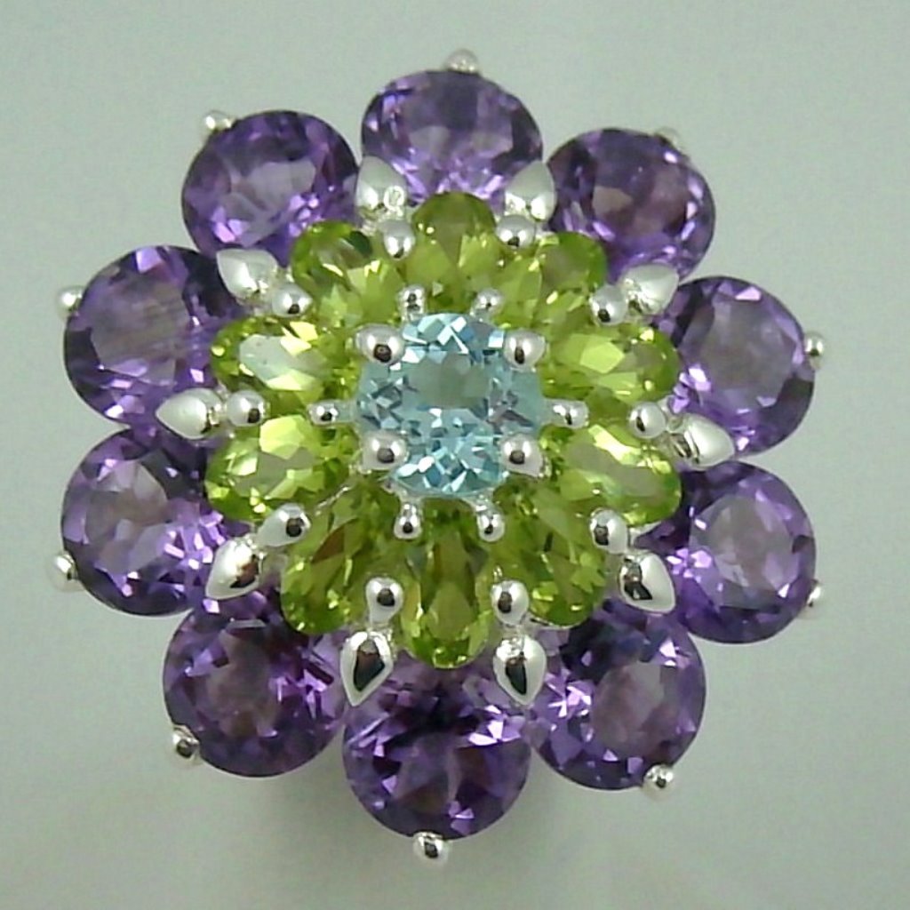 905ct Amethyst Peridot Blue Topaz Ring 79$